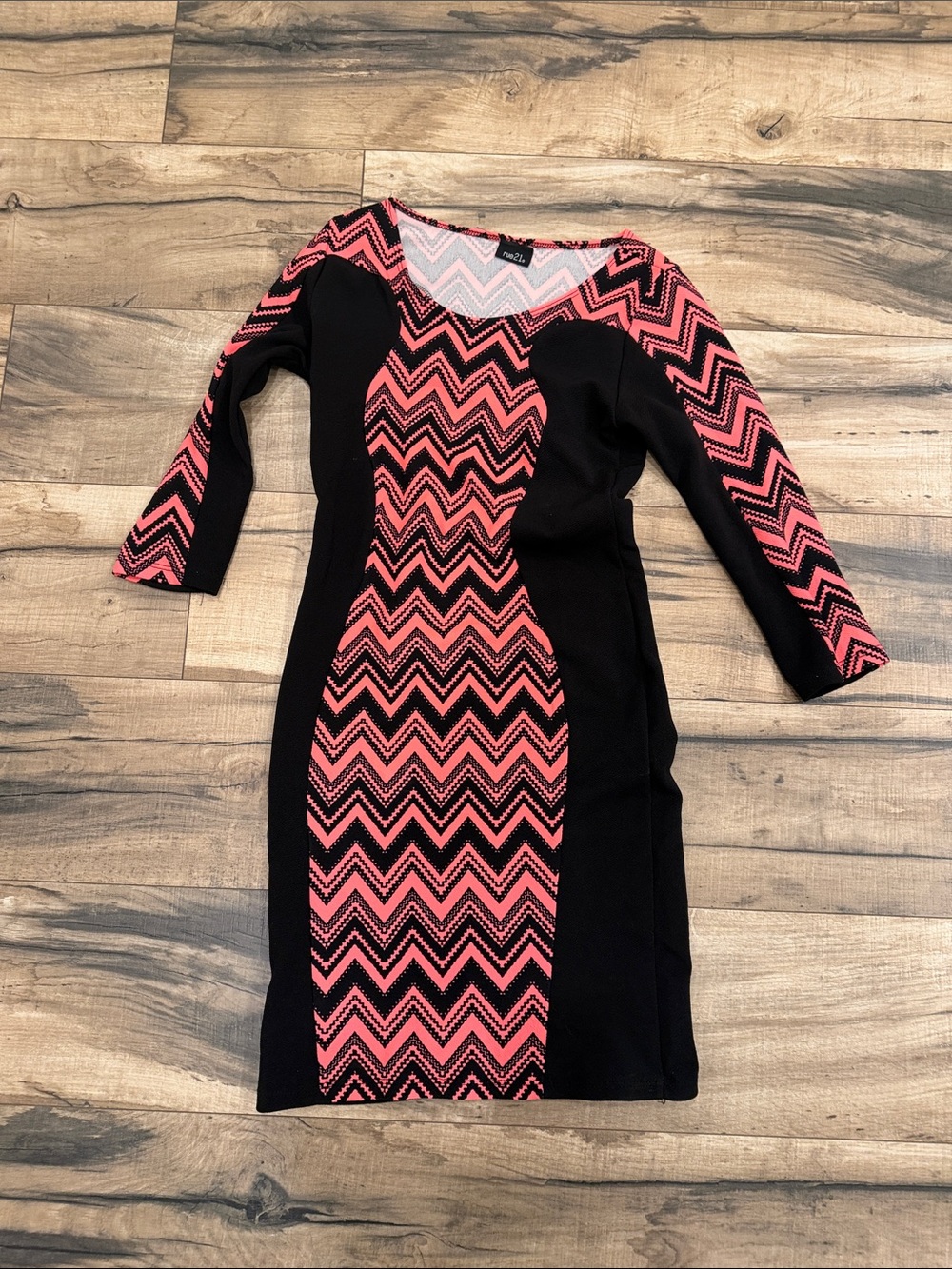 Rue21 Black and Neon Coral Chevron Bodycon Dress